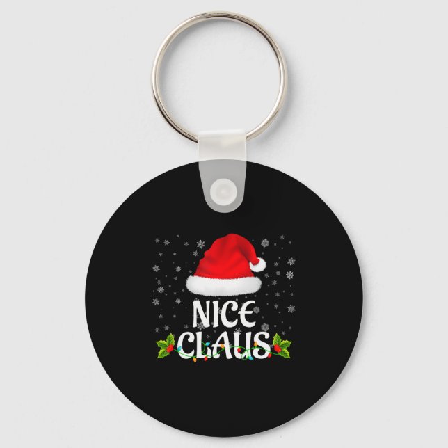 Nice Claus Christmas Lights Santa Pajama Family Ma Key Ring (Front)