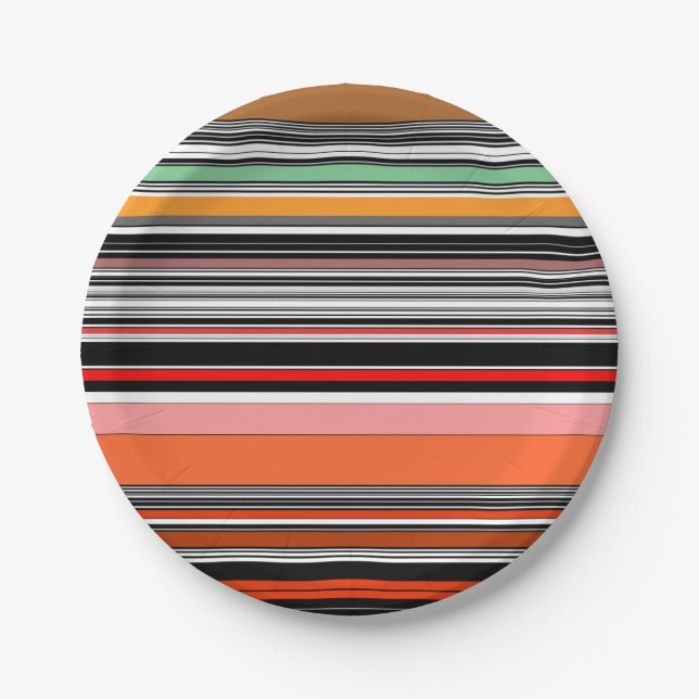 Nice colourful stripes paper plate (Front)