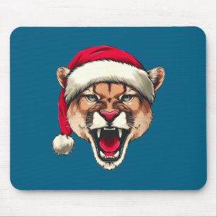 Nice Cougar With Santa Claus Hat For Christmas Cat Mouse Mat