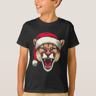 Nice Cougar With Santa Claus Hat For Christmas Cat T-Shirt