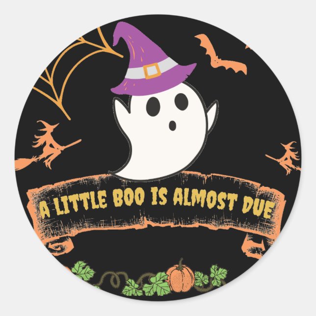 Nice Cute Little Halloween Boo Orange Baby Shower Classic Round Sticker (Front)