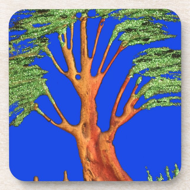 Nice Day Eco Blue Green Acacia Tree. Coaster (Front)