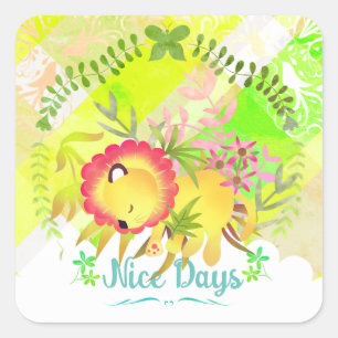 "Nice Days" Sleeping Lion Plaid  Square Sticker