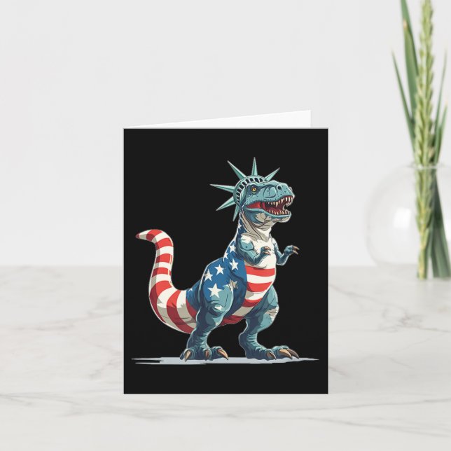 Nice Dinosaur In Liberty Statue For Usa Clothes Lo Card (Front)