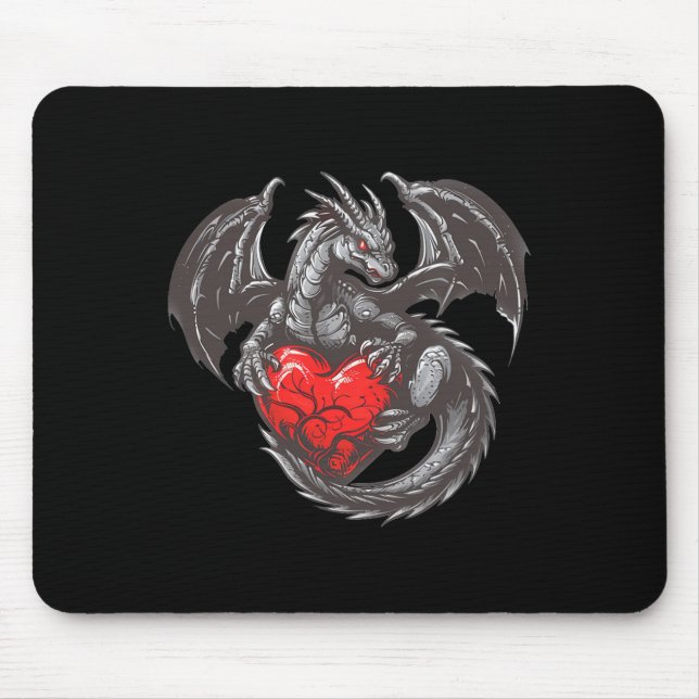Nice Dragon With Big Red Heart Outfit  Mouse Mat (Front)