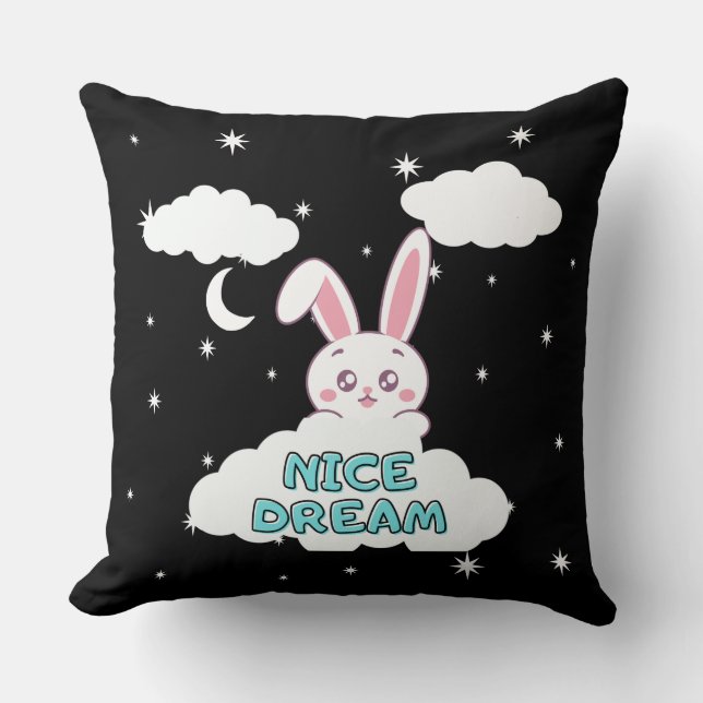 Nice Dream Bunny – Night Sky Throw Pillow  (Front)