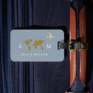 Nice Dusty Blue Travel Luggage Tag With Name