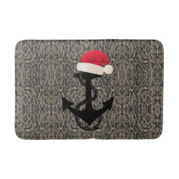 nice elegant nautical ANCHOR with SANTA HAT | Bath Mat