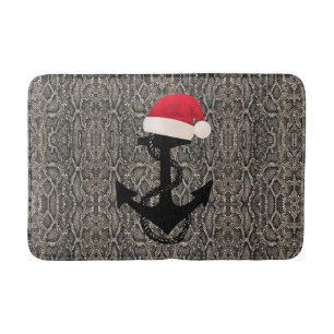 nice elegant nautical ANCHOR with SANTA HAT Bath Mat