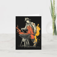 Nice firefighter with bbq grill for beef and spicy