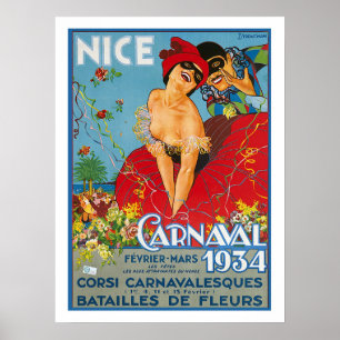 Nice, France, French carnival, couple under masks Poster