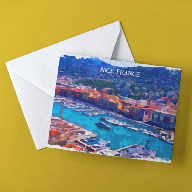 Nice France French Riviera Marina Watercolor Postcard (Nice France French Riviera Marina Watercolor Postcard)