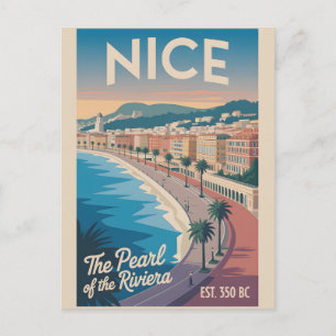 Nice France Retro Skyline Cityscape Travel Postcard