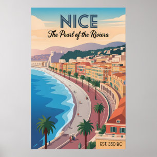 Nice France Retro Skyline Cityscape Travel Poster
