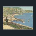 Nice France Sea View Postcard<br><div class="desc">It is a beautiful stop on the French Riviera. Sailboats are in the harbor. A man looks out.</div>