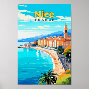 Nice France Travel Art Vintage Illustration  Poster