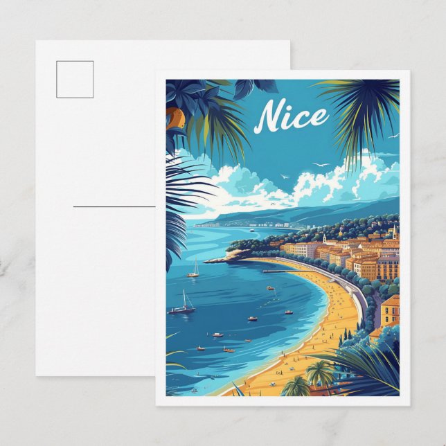 Nice France Vintage Art Travel Illustration Postcard (Front/Back)