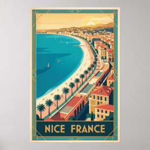 Nice France Vintage Negresco Riviera Illustration Poster