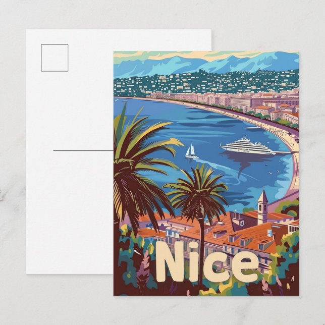 Nice France Vintage Retro Travel Illustration Postcard (Front/Back)