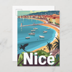 Nice France Vintage Retro Travel Illustration Postcard