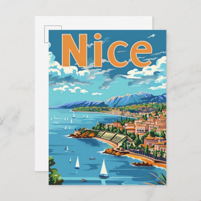 Nice France Vintage Retro Travel Illustration Postcard (Front/Back)
