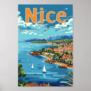 Nice France Vintage Retro Travel Illustration Poster