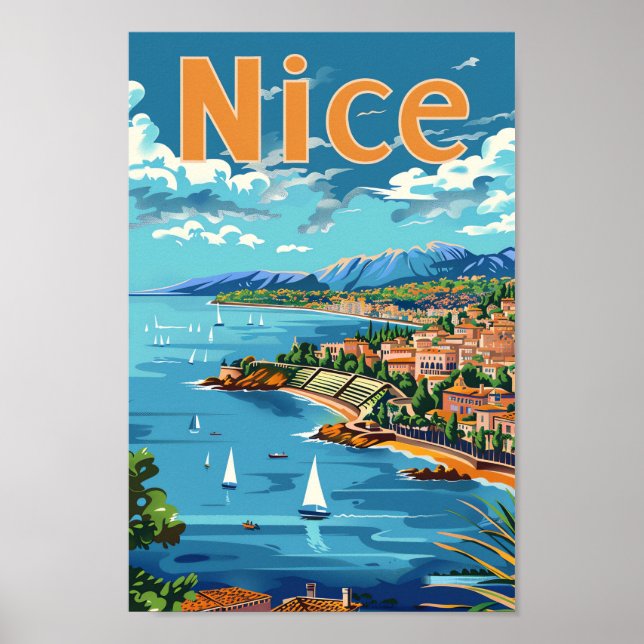 Nice France Vintage Retro Travel Illustration Poster (Front)