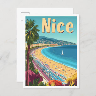 Nice France Vintage Travel Illustration Postcard