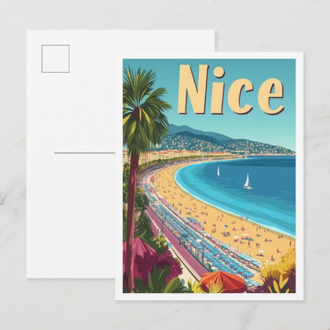 Nice France Vintage Travel Illustration Postcard (Front/Back)