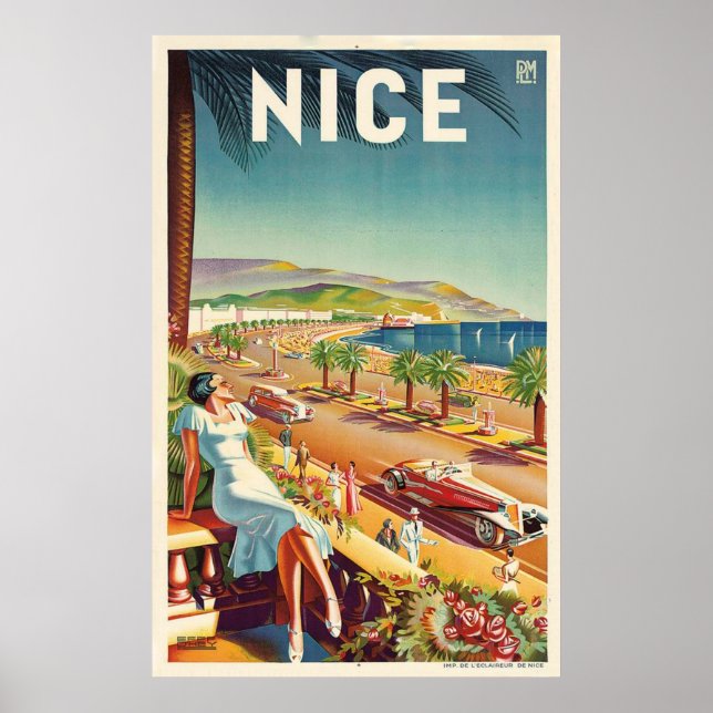 Nice France Vintage Travel Poster (Front)