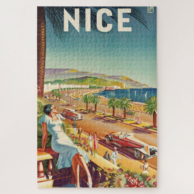 Nice France Vintage Travel Poster Jigsaw Puzzle (Vertical)