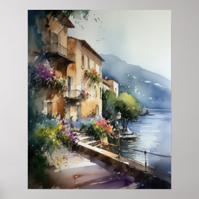 Nice France Watercolor Landscape Art Print Poster (Front)