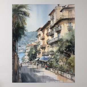 Nice France Watercolor Landscape Art Print Poster