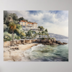 Nice France Watercolor Landscape Art Print Poster