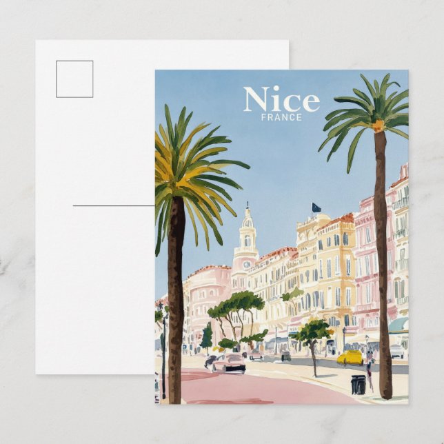 Nice France Watercolor Painting Travel Postcard (Front/Back)