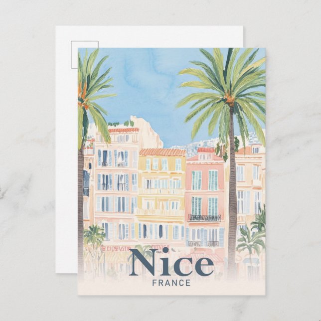 Nice France Watercolor Painting Travel Postcard (Front/Back)