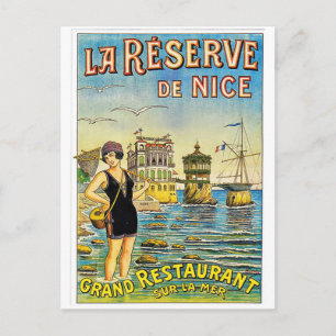 Nice, France, woman in swimsuit on the beach Postcard