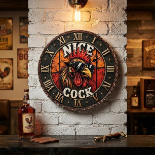 Nice Funny Rooster Cool Chicken with Sunglasses Large Clock