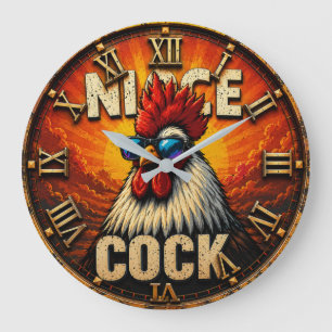 Nice Funny Rooster Rustic Farmhouse Chicken Large Clock