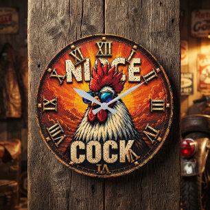 Nice Funny Rooster  Rustic Farmhouse Chicken  Large Clock