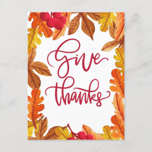 Nice Give Thanks with Leaves Autumn Holiday Postcard