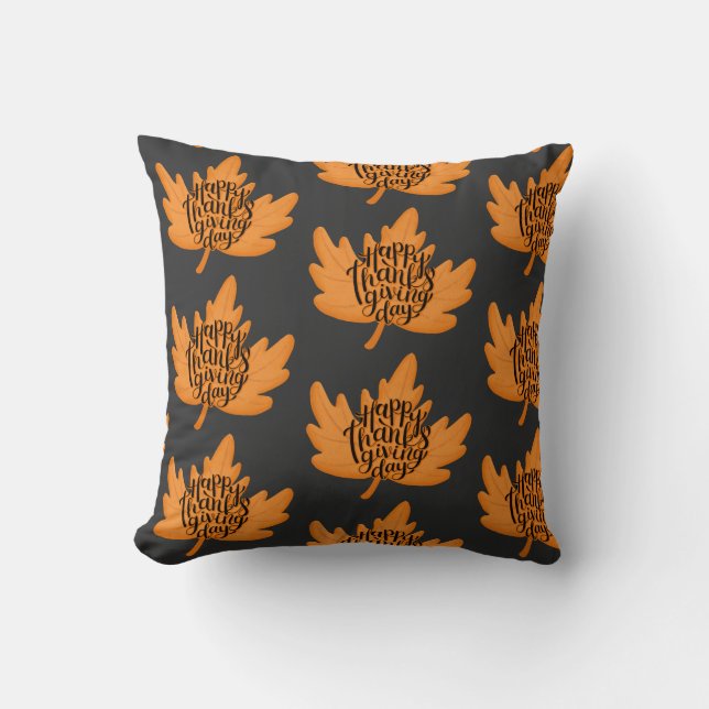 Nice Happy Thanksgiving Typography on Leaf Fall Cushion (Front)