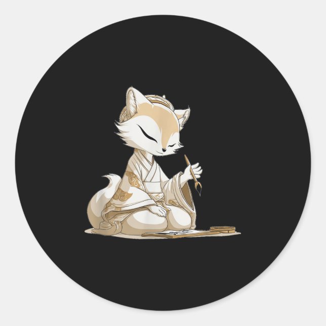 Nice Japan Kitsune Costume For Calligraphy Lovers  Classic Round Sticker (Front)