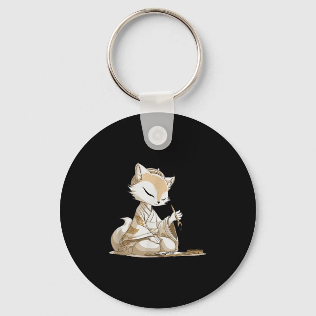Nice Japan Kitsune Costume For Calligraphy Lovers  Key Ring (Front)