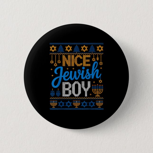 Nice Jewish Boy Hanukkah Menorah Dreidel Ugly Swea 6 Cm Round Badge (Front)