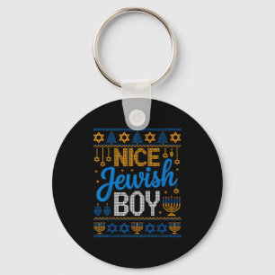 Nice Jewish Boy Hanukkah Menorah Dreidel Ugly Swea Key Ring