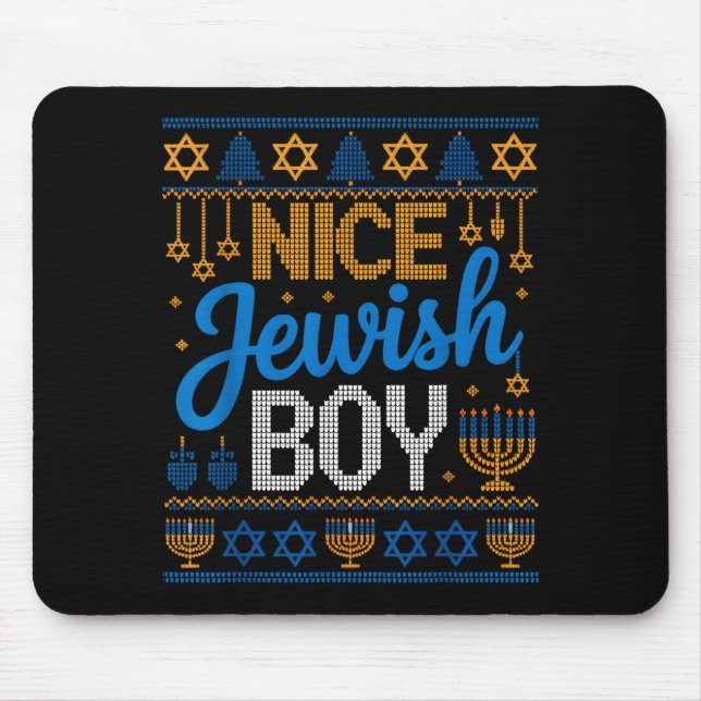 Nice Jewish Boy Hanukkah Menorah Dreidel Ugly Swea Mouse Mat (Front)