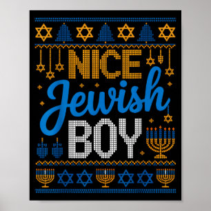 Nice Jewish Boy Hanukkah Menorah Dreidel Ugly Swea Poster