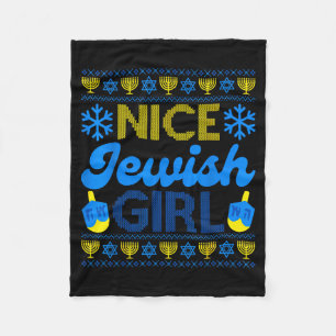 Nice Jewish Girl Ugly Happy Hanukkah Sweater Chanu Fleece Blanket