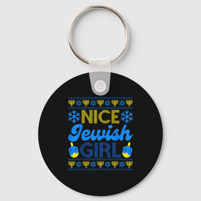 Nice Jewish Girl Ugly Happy Hanukkah Sweater Chanu Key Ring (Front)
